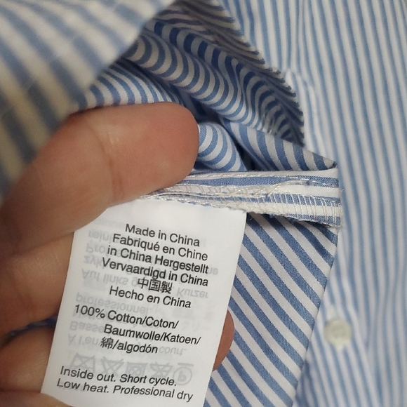 J Crew Collection Blue Striped Shirt with Embroidered Accents - Picture 4 of 6